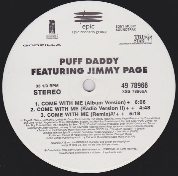 Puff Daddy Featuring Jimmy Page – Come With Me, 	 Vinyl, 12", 33 ⅓ RPM