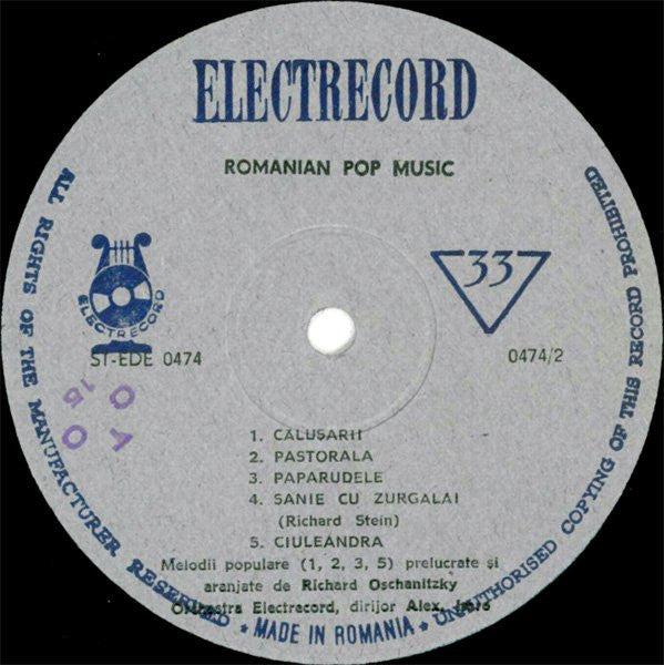 Richard Oschanitzky - Orchestra Electrecord , Dirijor Alex. Imre* – Romanian Pop Music