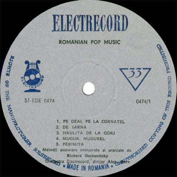 Richard Oschanitzky - Orchestra Electrecord , Dirijor Alex. Imre* – Romanian Pop Music