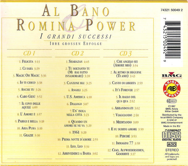 Al Bano & Romina Power – I Grandi Successi - Ihre Grossen Erfolge, 	 3 x CD, Box Set