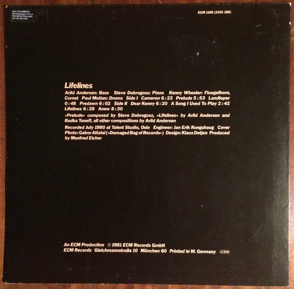 Arild Andersen – Lifelines, 1st Press   ,   ECM