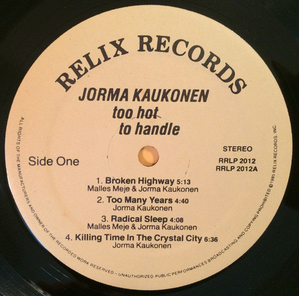 Jorma Kaukonen – Too Hot To Handle   ,  1 press , US