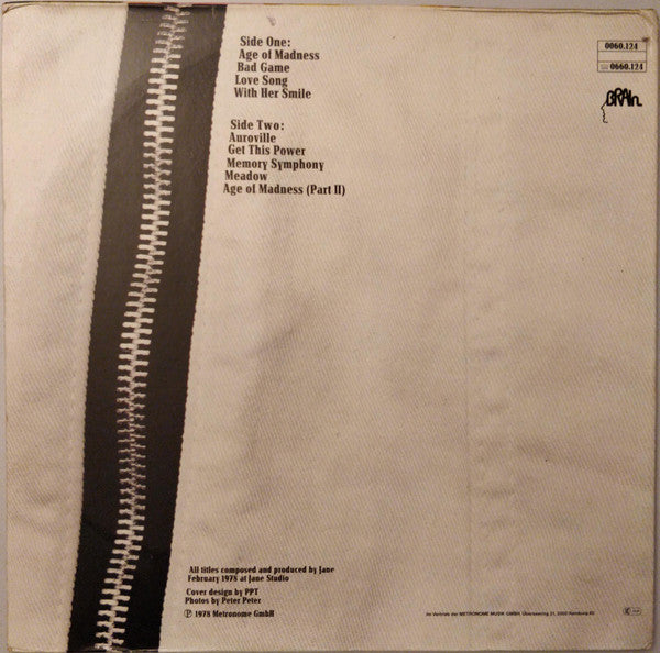 Jane – Age Of Madness   , Gatefold  , Orange Labels , 1press Germany 1978