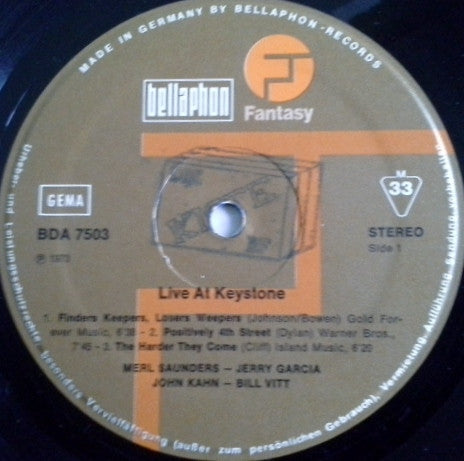 Merl Saunders, Jerry Garcia, John Kahn, Bill Vitt ‎– Live At Keystone   , 2LP , Gatefold