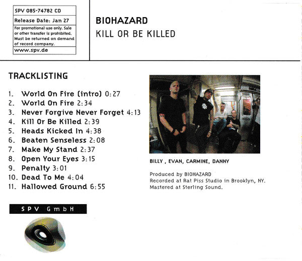 Biohazard – Kill Or Be Killed, CD Promo