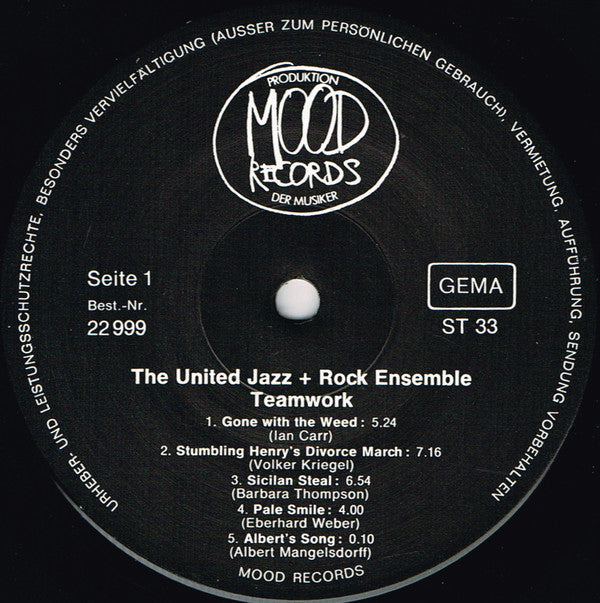 The United Jazz+Rock Ensemble ‎– Teamwork   ,  1 press , Germany