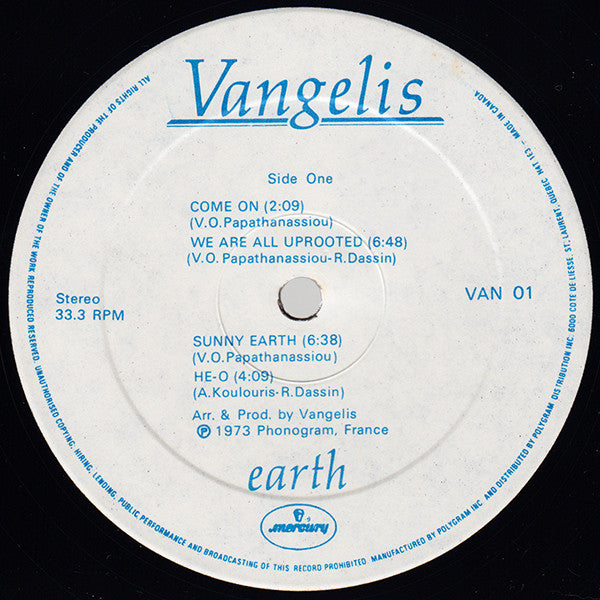Vangelis – Earth  , Canada cover