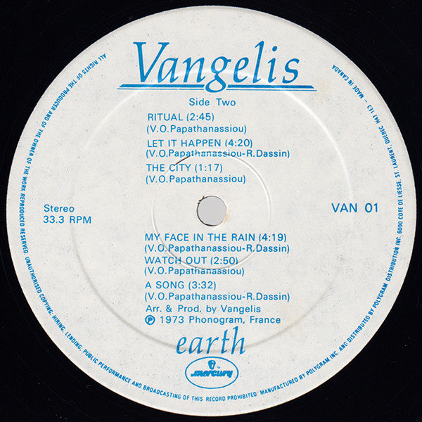 Vangelis – Earth  , Canada cover