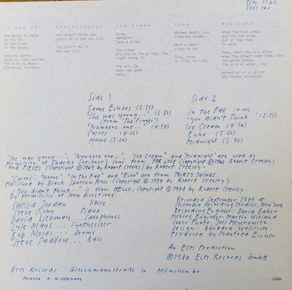 Steve Swallow ‎– Home · Music By Steve Swallow To Poems By Robert Creeley   ,   ECM ,