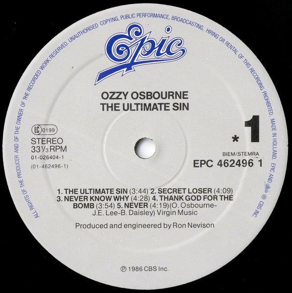 Ozzy Osbourne ‎– The Ultimate Sin