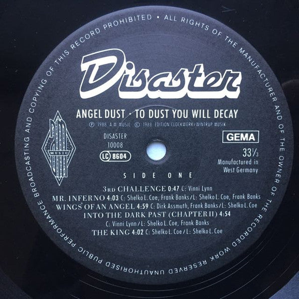 Angel Dust  ‎– To Dust You Will Decay   ,  1 press , Germany