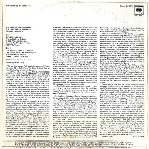 The Dave Brubeck Quartet – The Last Time We Saw Paris