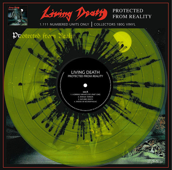 Living Death – Protected From Reality   ,  Limited Edition, 870/1111 , neon yellow black marbled