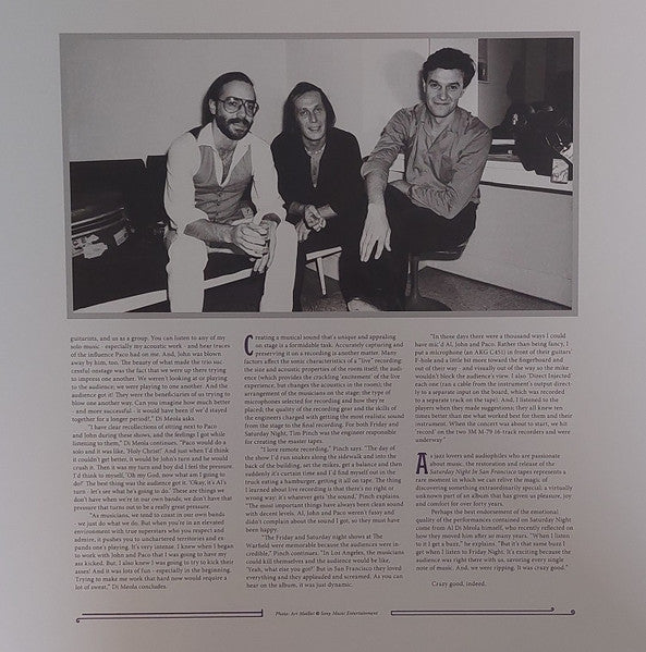 Al Di Meola, John McLaughlin, Paco De Lucía – Saturday Night In San Francisco  ,  Gatefold