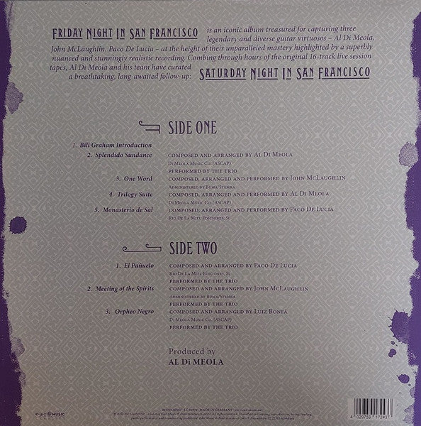 Al Di Meola, John McLaughlin, Paco De Lucía – Saturday Night In San Francisco  ,  Gatefold