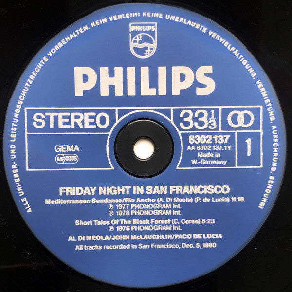 Al Di Meola / John McLaughlin / Paco De Lucia* – Friday Night In San Francisco