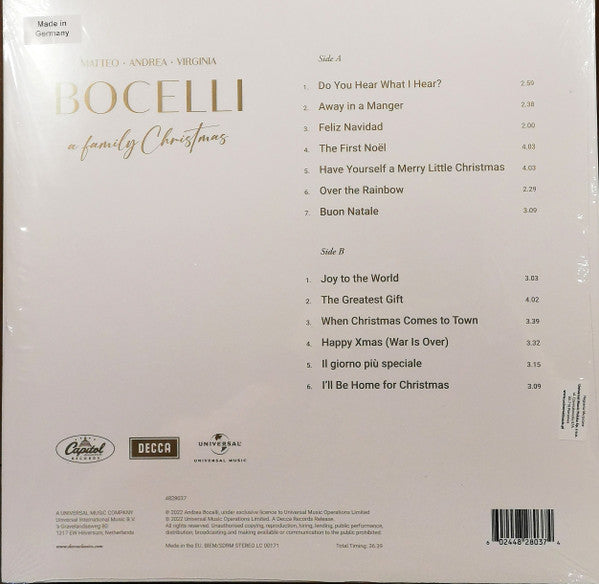 Andrea* • Matteo* • Virginia Bocelli – A Family Christmas, Limited Edition, Gold Vinyl