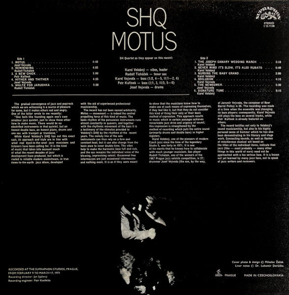 Karel Velebný And His SHQ – Motus, Laminated Sleeve