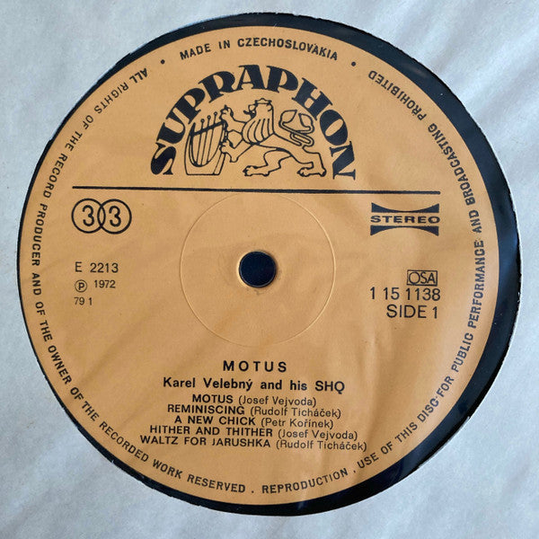 Karel Velebný And His SHQ – Motus, Laminated Sleeve