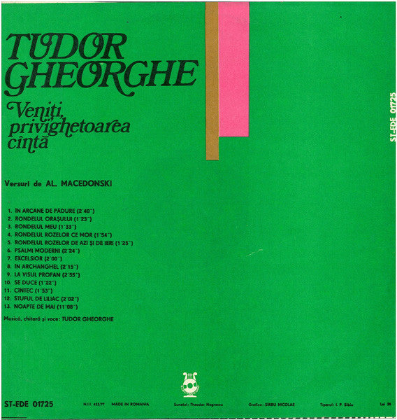 Tudor Gheorghe Versuri De Al. Macedonski* – Veniţi, Privighetoarea Cântă