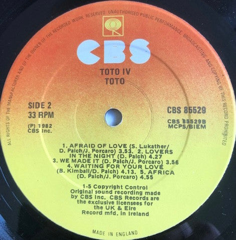 Toto – Toto IV, Sunburst Labels