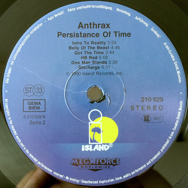 Anthrax – Persistence Of Time, Different Label