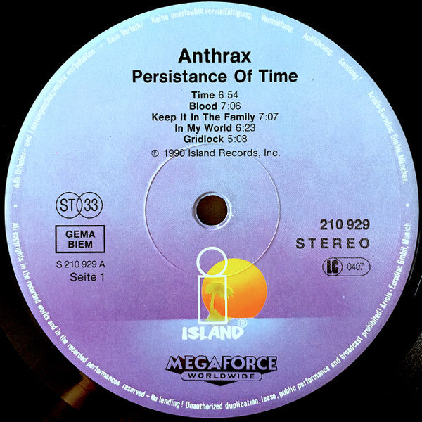 Anthrax – Persistence Of Time, Different Label