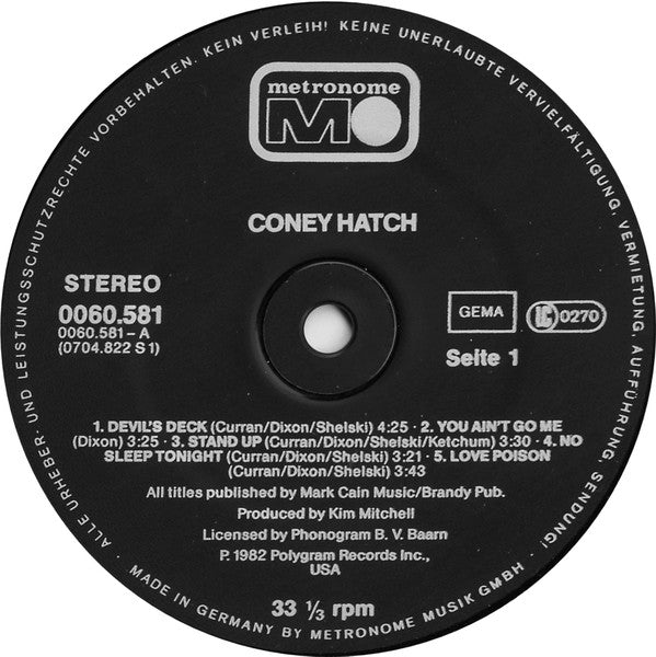 Coney Hatch ‎– Coney Hatch