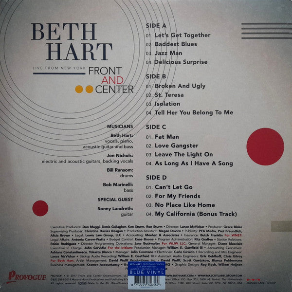 Beth Hart – Front And Center (Live From New York), 2xLP, Limited Edition, Reissue, Blue Vinyl, Gatefold