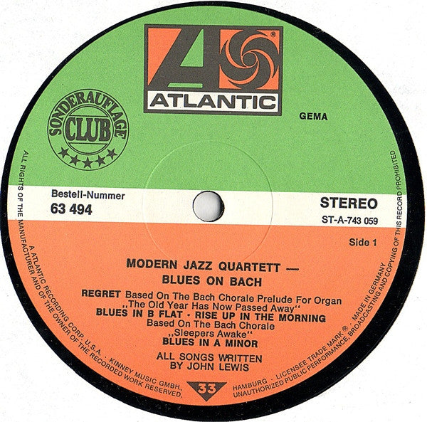 The Modern Jazz Quartet – Blues On Bach, Stereo