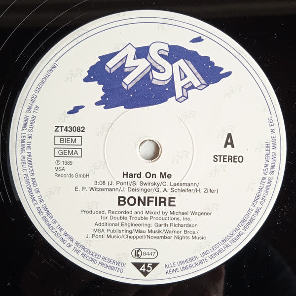 Bonfire – Hard On Me   Maxi , 45 rpm