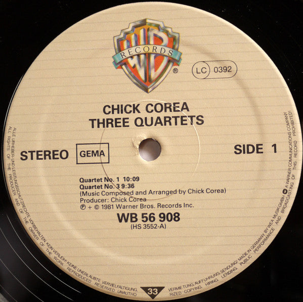 Chick Corea ‎– Three Quartets