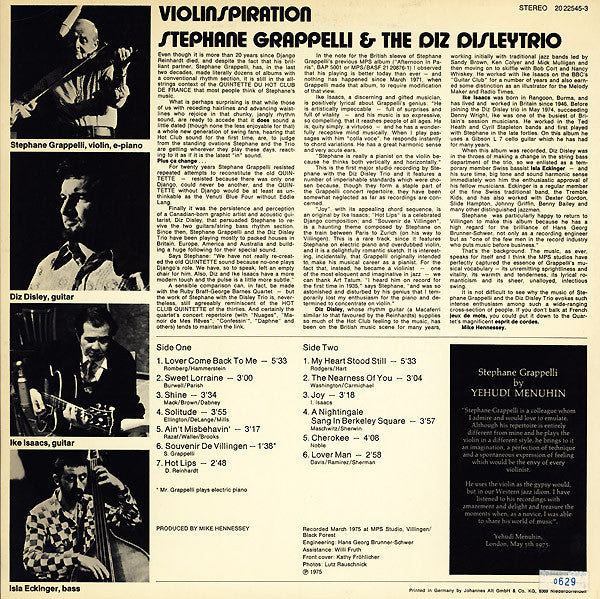 Stephane Grappelli* & The Diz Disley Trio* – Violinspiration