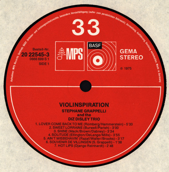 Stephane Grappelli* & The Diz Disley Trio* – Violinspiration