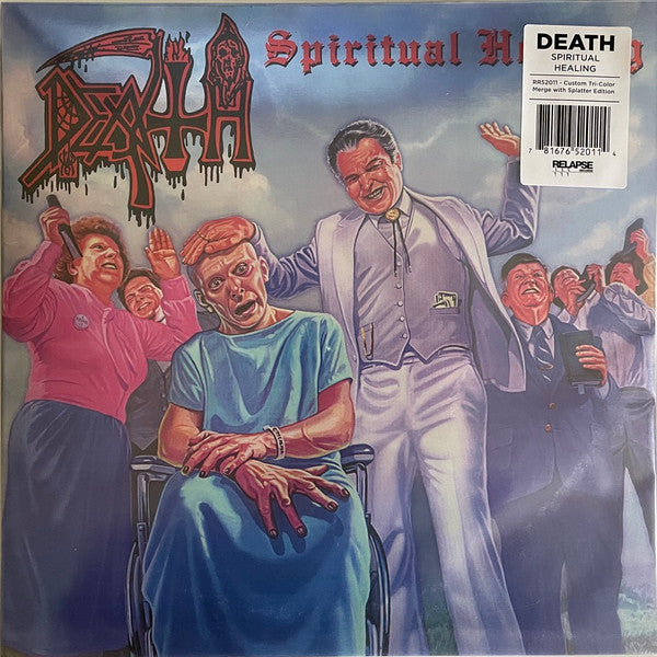 Death – Spiritual Healing, Special Edition, Custom Tri Color Merge [Red, Cyan Blue And Black] With White, Hot Pink And Cyan Blue Splatter