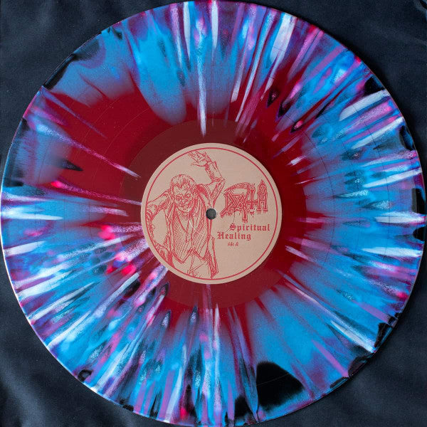 Death – Spiritual Healing, Special Edition, Custom Tri Color Merge [Red, Cyan Blue And Black] With White, Hot Pink And Cyan Blue Splatter