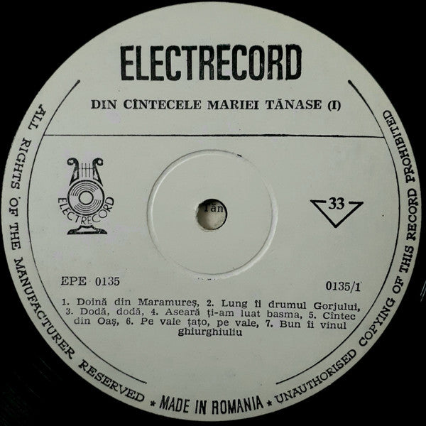 Maria Tănase – I, White labels