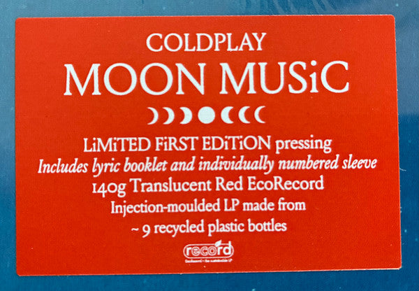 Coldplay – Moon Music  ,  Limited Edition, Numbered, First Edition, Red Translucent, PET, Injection Moulded, 140g