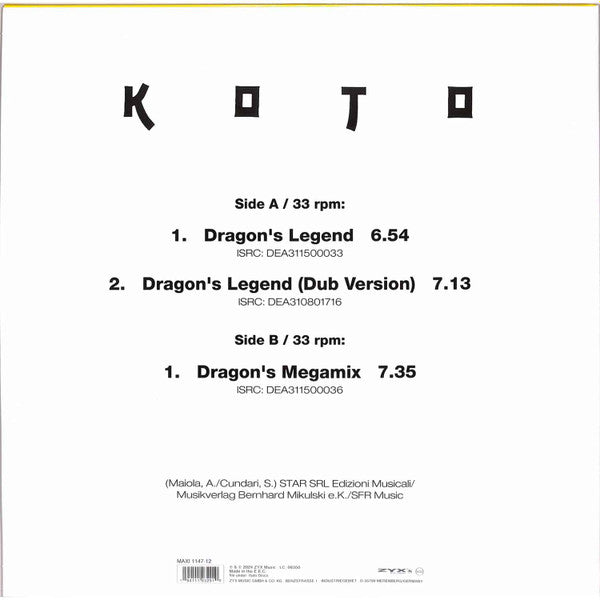 Koto – Dragon's Legend, 12", 33 ⅓ RPM, Maxi-Single, Transparent, Light-blue, Marbled
