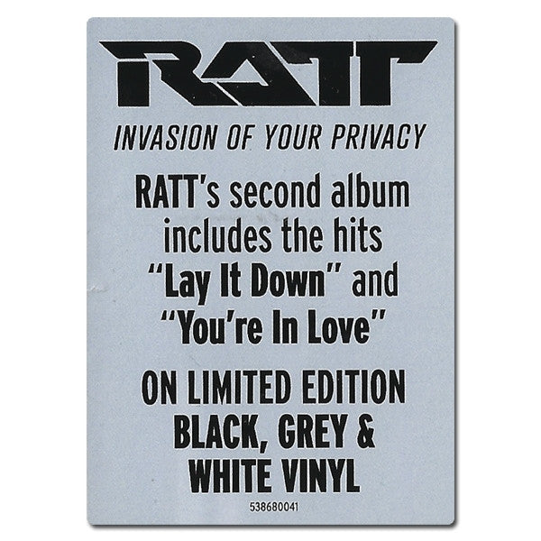 Ratt – Invasion Of Your Privacy    ,   Black, Grey & White vinyl