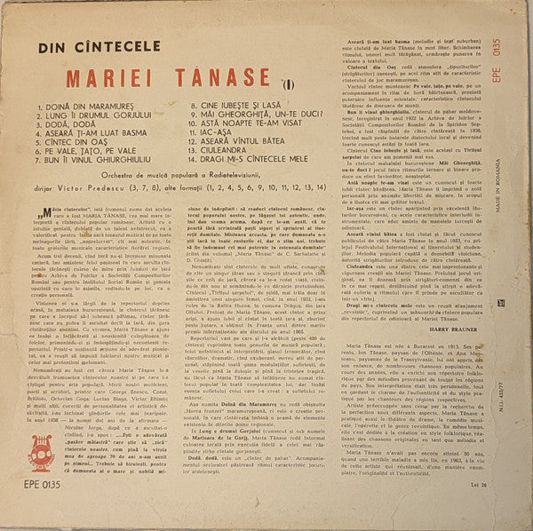 Maria Tănase – I, Black labels