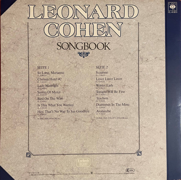 Leonard Cohen – Songbook   ,  gatefold