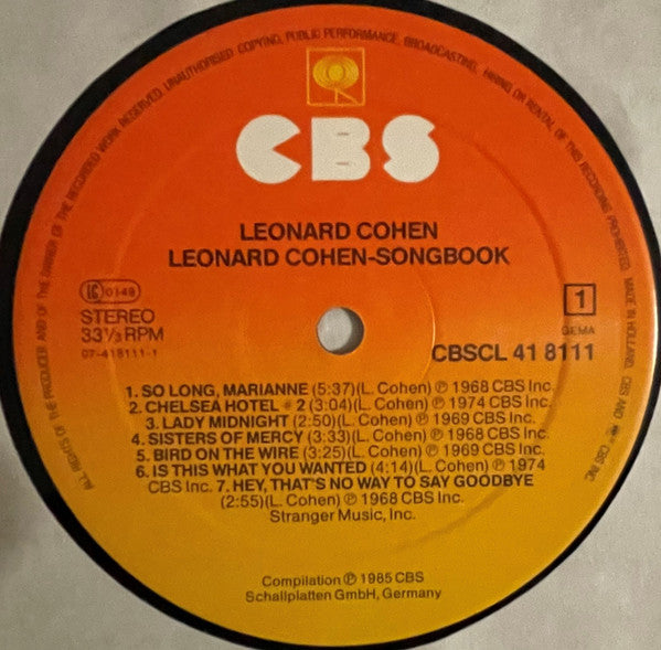 Leonard Cohen – Songbook   ,  gatefold