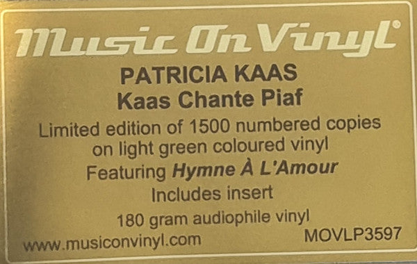 Patricia Kaas – Kaas Chante Piaf, 2x LP, Limited Edition, Numbered( 239/1500), Light Green Vinyl