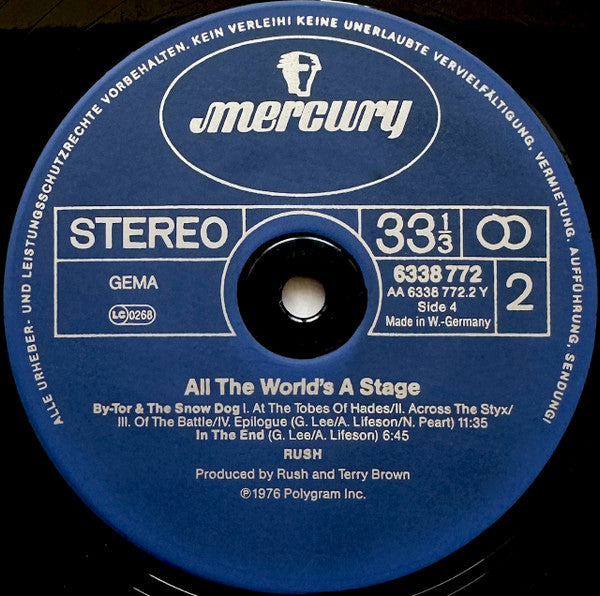 Rush ‎– All The World's A Stage     2LP , Gatefold
