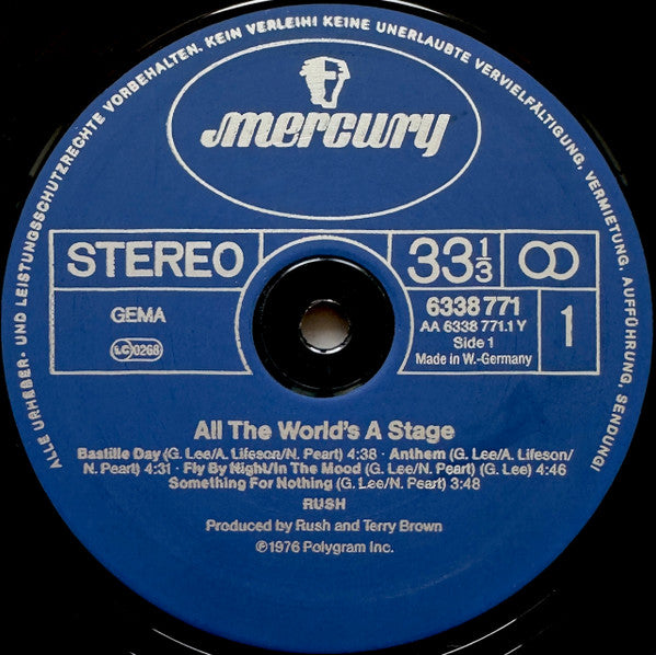 Rush ‎– All The World's A Stage     2LP , Gatefold