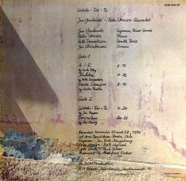 Jan Garbarek - Bobo Stenson Quartet With Palle Danielsson, Jon Christensen – Witchi-Tai-To