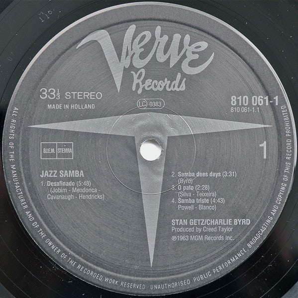 Stan Getz / Charlie Byrd ‎– Jazz Samba   ,  gatefold