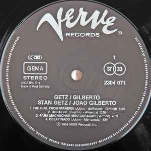 Stan Getz / João Gilberto Featuring Antonio Carlos Jobim ‎– Getz / Gilberto