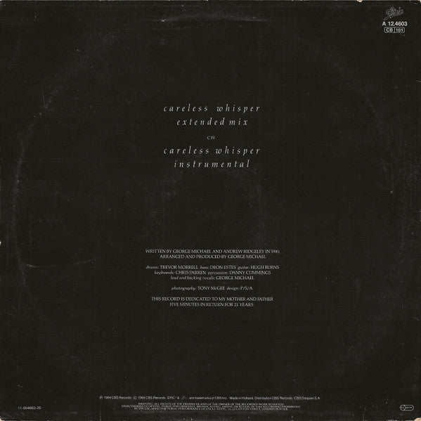 George Michael – Careless Whisper (Extended Mix), 	 Vinyl, 12", 45 RPM, Maxi-Single, Stereo